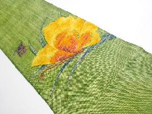 アンティーク　手織り紬蝶模様織り出し名古屋帯